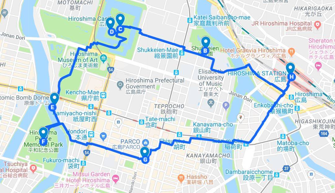 Hiroshima Walking Tour Map for Day Trip to Hiroshima