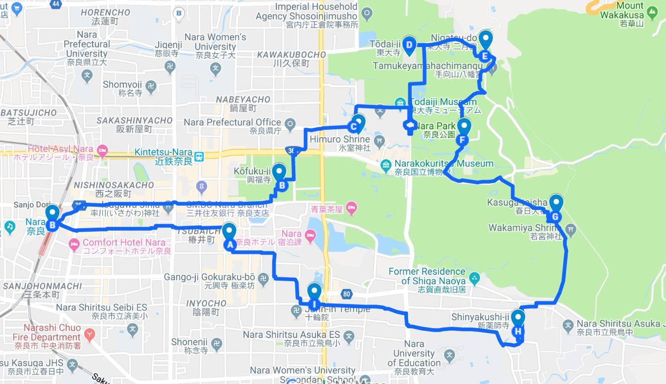 Nara Walking Tour - Route Map