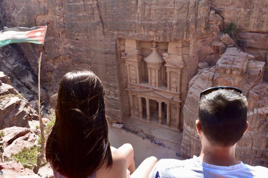 Views over Treasury from Al-Khubtha Trail, Petra Jordan 