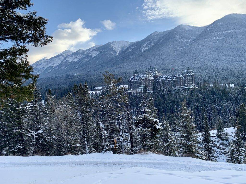 Things to do in Banff in Winter - Views of Fairmont Banff Springs Hotel from Surprise Corner Lookout
