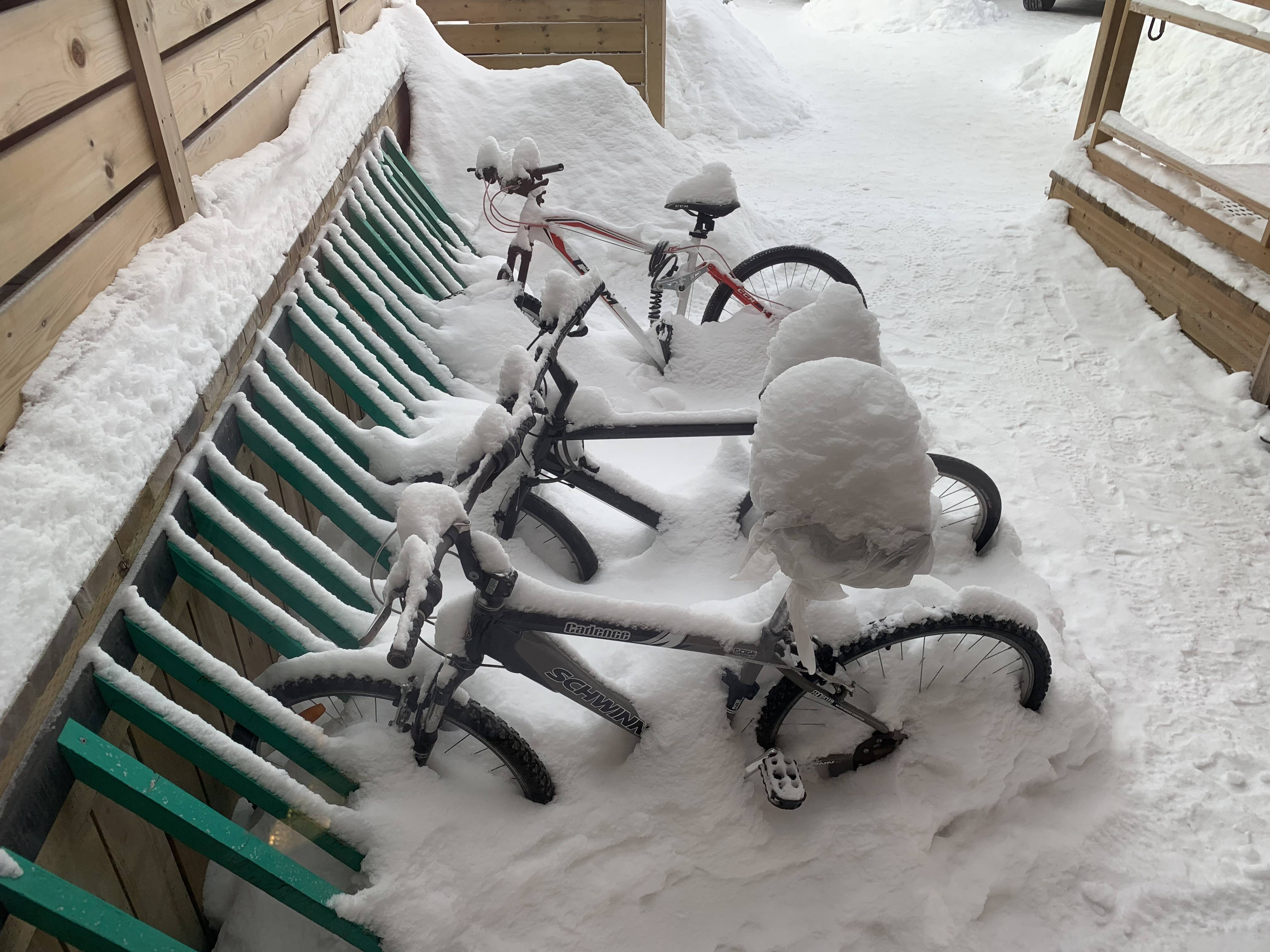 Yellowknife Canada Travel Tour Tips - Bikes covered in snow