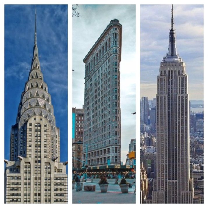 Iconic NYC buildings - Chrysler Building, Flation and Empire State Building